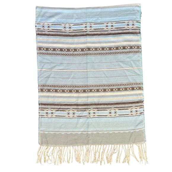 Powder Blue Southwestern Blanket Tassel Scarf 27x71” Big Cozy Scarf Stripes - Picture 11 of 14